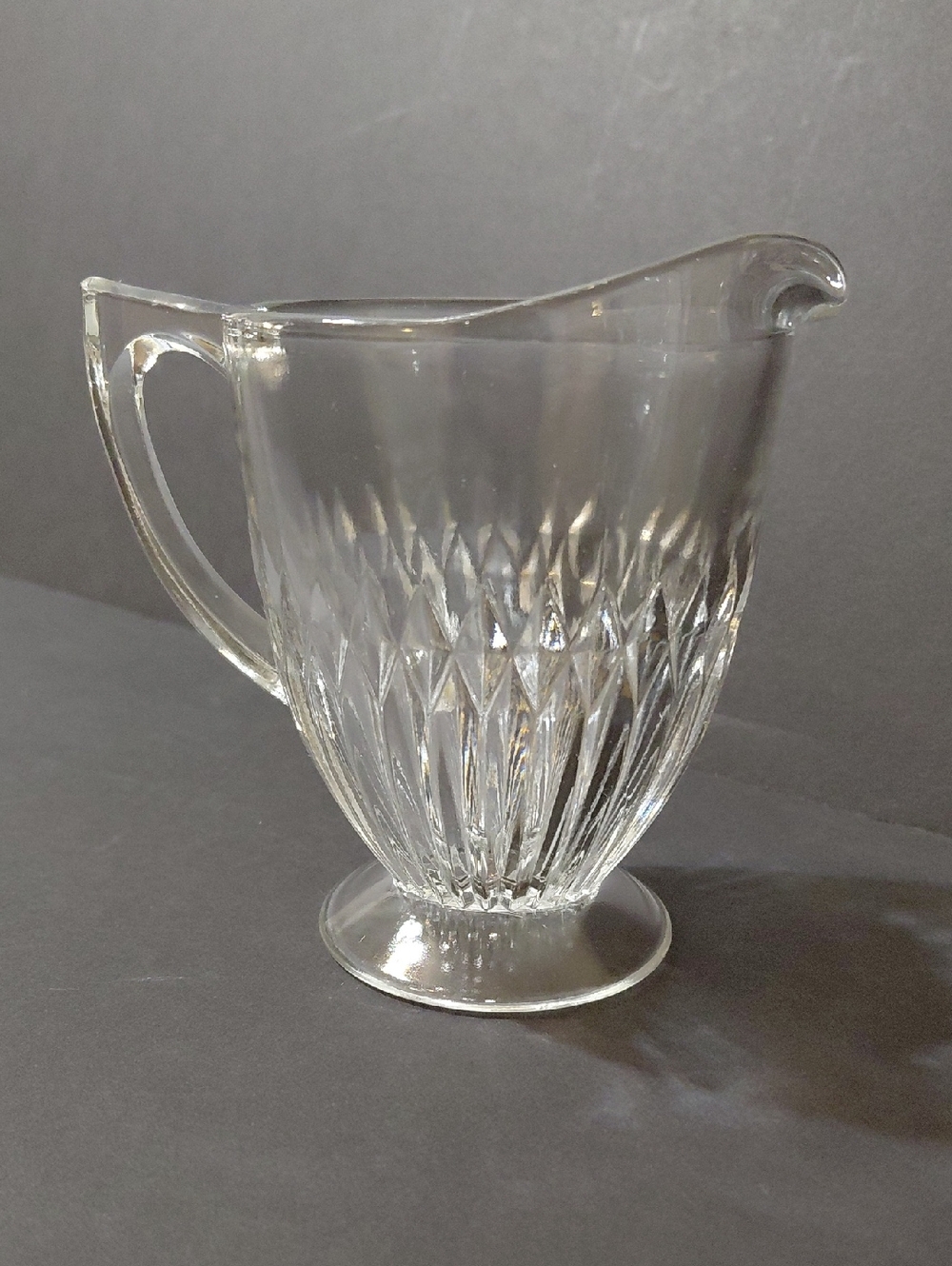 Vintage Jeannette Glass Anniversary Clear Pressed Glass Footed Creamer Pitcher
